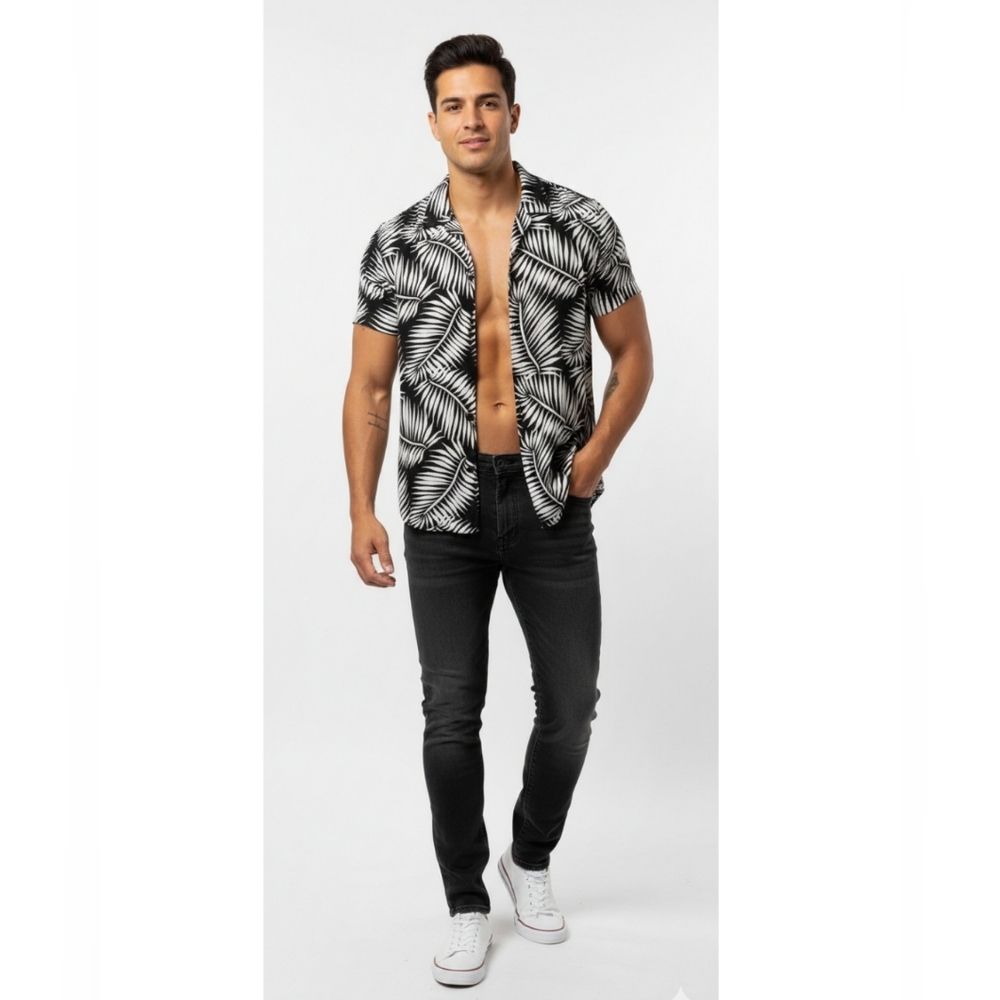 CRISTIAN LACROIX Black and White Leaf Print Shirt